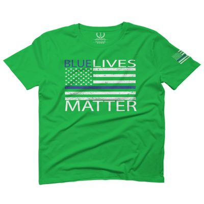 0181. Blue Lives Matter American Flag Thin Blue Line USA Police Support Patriotic Style for Men T Shirt (Irish Green 2X-Large)