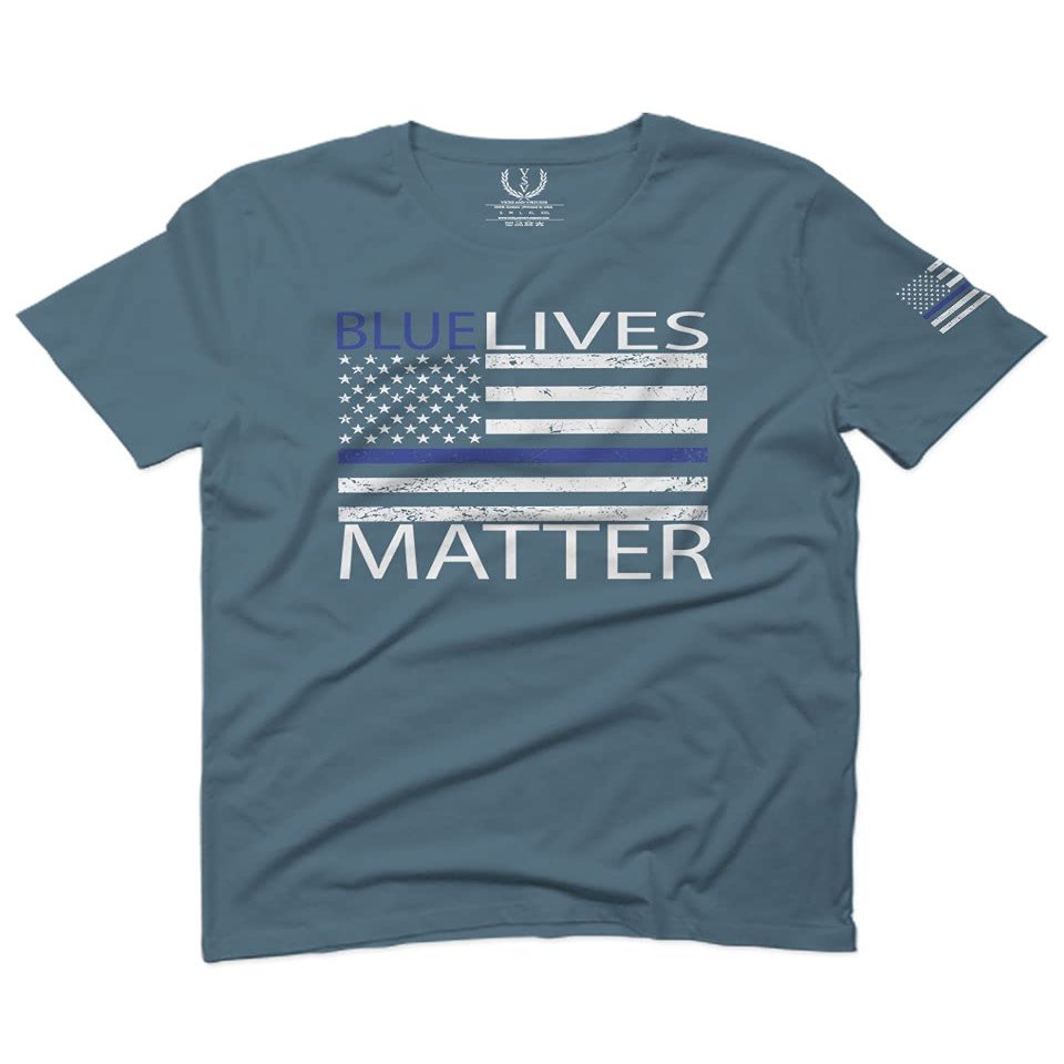 0181. Blue Lives Matter American Flag Thin Blue Line USA Police Support Patriotic Style for Men T Shirt (Indigo X-Large)