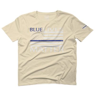 0181. Blue Lives Matter American Flag Thin Blue Line USA Police Support Patriotic Style for Men T Shirt (Beige X-Large)