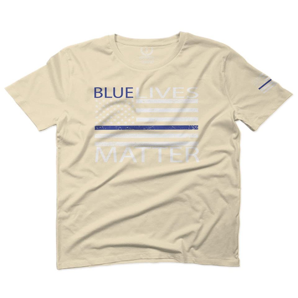 0181. Blue Lives Matter American Flag Thin Blue Line USA Police Support Patriotic Style for Men T Shirt (Beige X-Large)