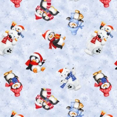 Wilmington Snow What Fun 45155 403 Light Blue Animal Toss BTY