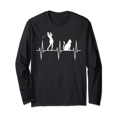 Golfing Shirt Funny Cat Lover Golf Heartbeat Female Golfer Long Sleeve T-Shirt