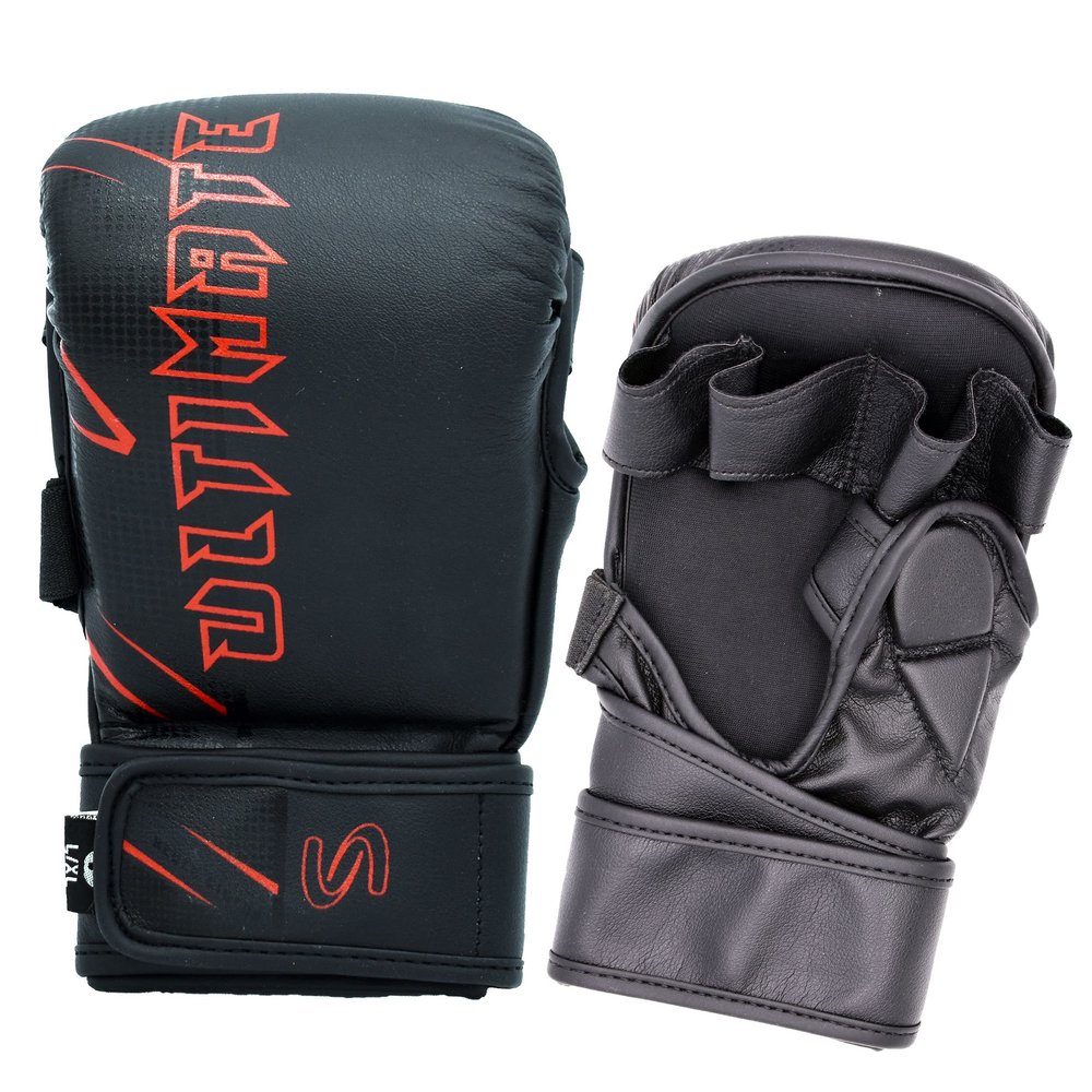 Ultimate Series MMA Sparring Gloves - Boxing MMA Muay Thai (Black Red, L/XL)