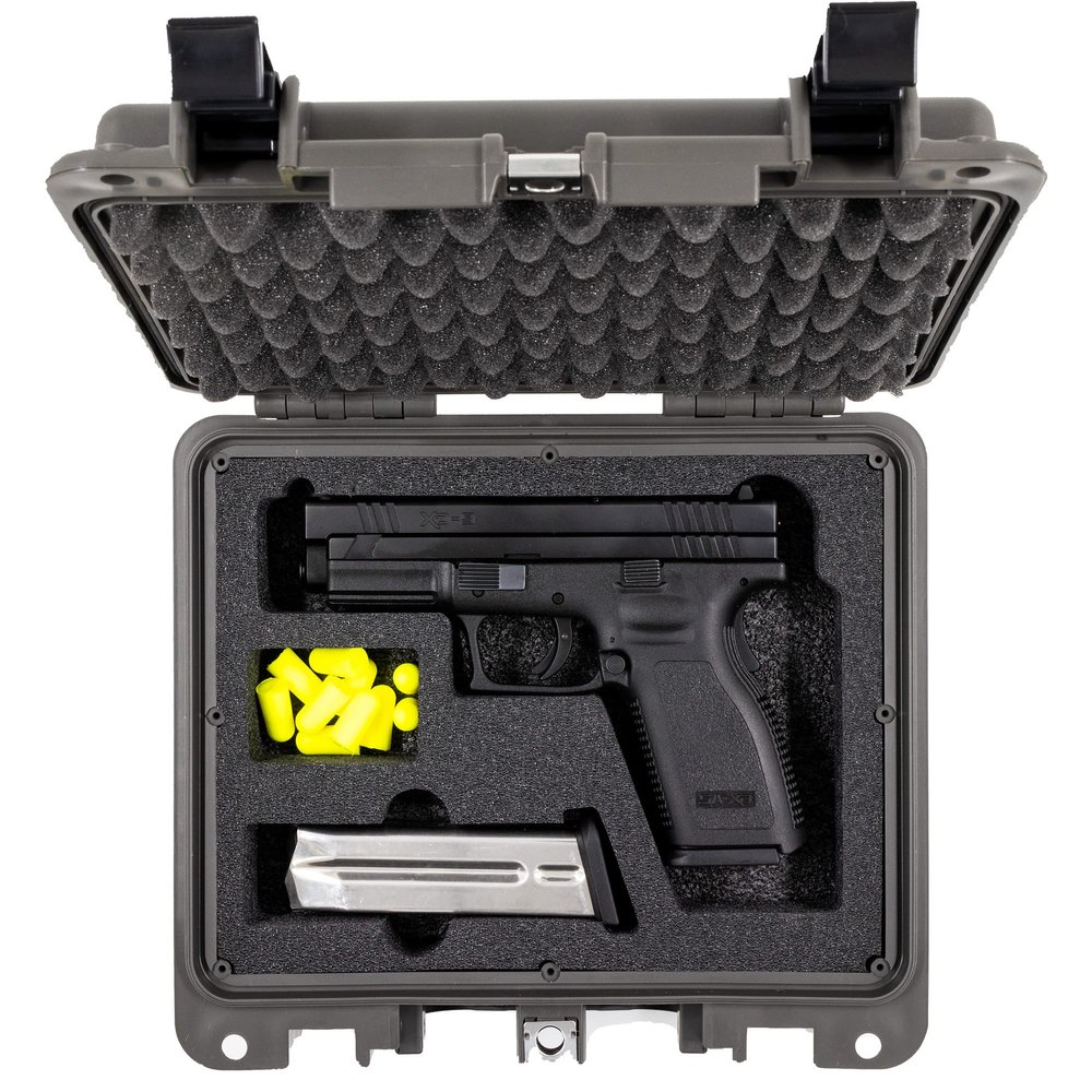 Evergreen Single Pistol Case - USA Made Mil Spec Single Pistol w/Magazine storage capacity case - Best hard protective case for home storage and secure travel