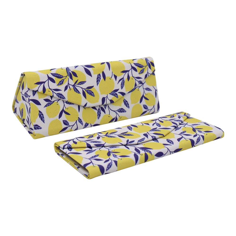 Real Sic Glasses Case for Men and Women - Magnetic Folding Hard Shell Sunglass Holder - Vegan Leather Eyeglass Protector, Variety of Styles Inspired by Nature - (Lemon)