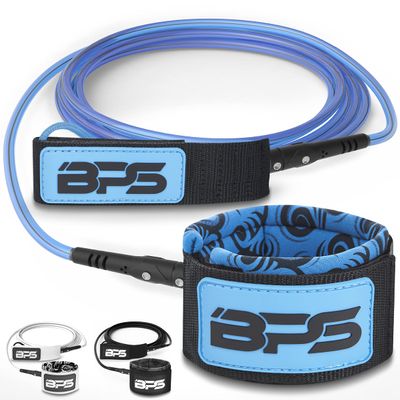 BPS 'Storm' 10-Foot Surfboard Straight Leash - Premium SUP/Surf Durable Leg Rope No Rusting Stainless Steel Swivels and Triple Rail Saver - for SUP Paddle Boarding Surfboarding (Koru Dark Blue)