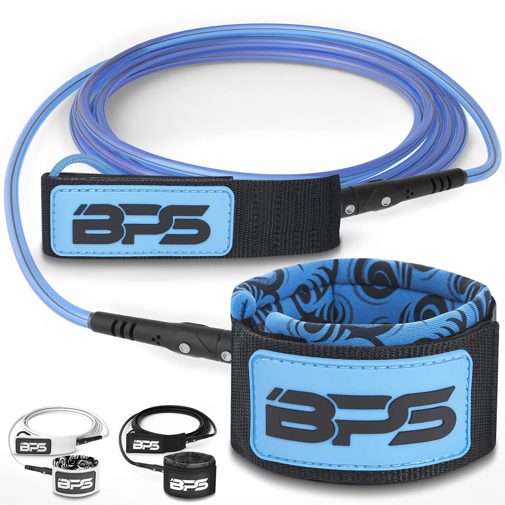 BPS 'Storm' 10-Foot Surfboard Straight Leash - Premium SUP/Surf Durable Leg Rope No Rusting Stainless Steel Swivels and Triple Rail Saver - for SUP Paddle Boarding Surfboarding (Koru Dark Blue)
