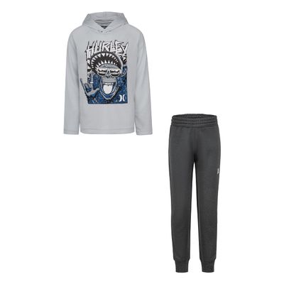 Hurley Baby Boys Long Sleeve Hooded Top Jogger Pants 2-Piece Outfit and Toddler Layette Set, Pure Platinum, 24 Months US