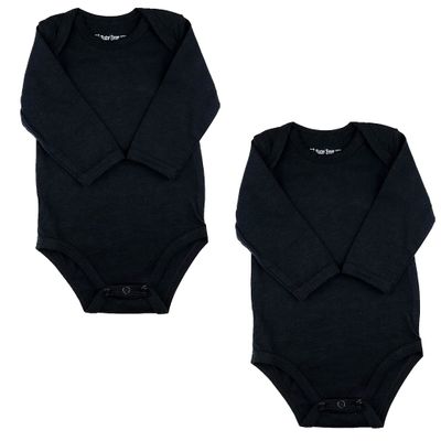 123 Bear Baby Cotton Spandex Infant Bodysuits Long Sleeve and Short Sleeve (Black 2-Pack Long Sleeve, 0-3 Months)