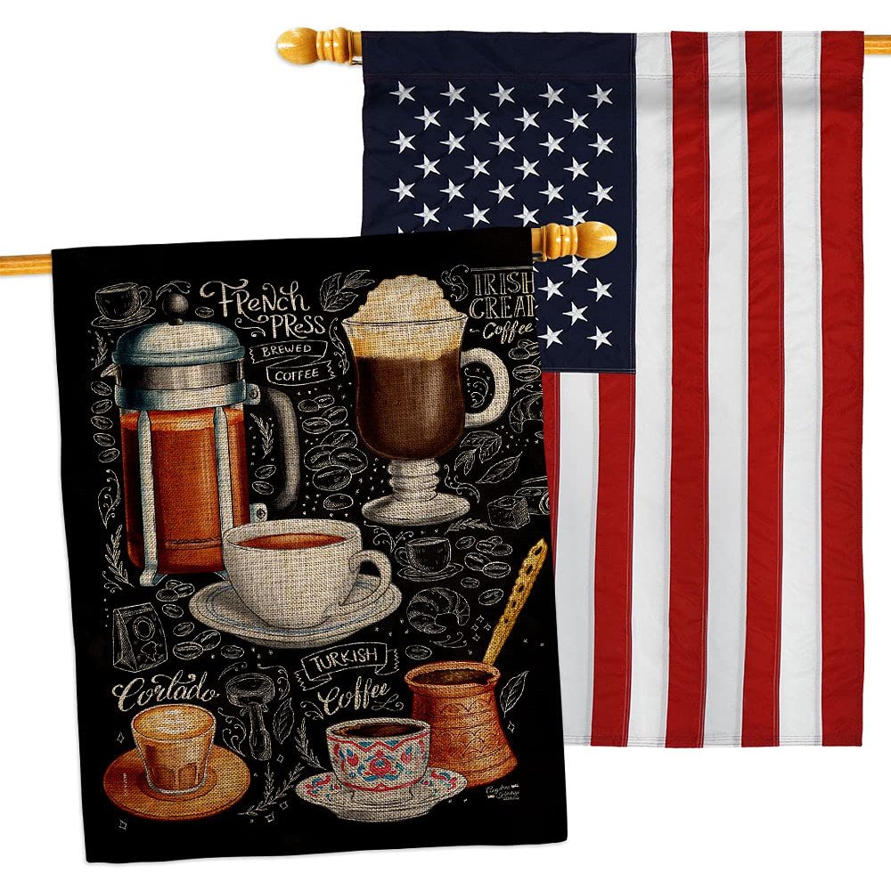 Angeleno Heritage Ultimate Coffees Burlap House Flag Pack Beverages Coffee & Tea Latte Capucchino Expresso Drink Cream Cup Teapot Embroidery Banner Small Garden Yard Gift Double-Sided, Made in USA