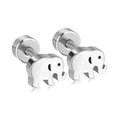 16G Mini Mouse Cute Elephant Small Stud Earrings Dainty Animals Cartilage Tiny Screw Back Stainless Steel Studs Minimalist Comfort Fit Tragus Helix Piercing Studs for Daughter Birthday (elephant, silver)