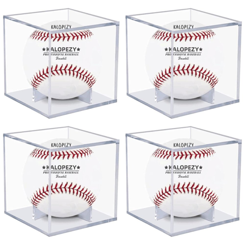 4 Pack Baseball Display Case, UV Protected Acrylic Boxes for Display,Clear Display Case Baseball Cube Memorabilia Showcase Autograph Ball Protector - for Official Size Ball