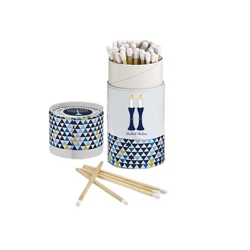 RITE LITE Shabbat Matches, Blue Geometric, 60 Long Matches, 4.25" H, Gift Box