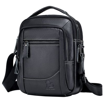 Leather Shoulder Messenger Bag Handbag for Men Outdoor Travel Business Crossbody Small Briefcase Phone Wallet Tote Camping Casual Sling Daypack Black