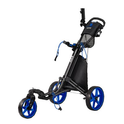KVV 3 Wheel 360 Rotating Front Wheel Golf Push Cart Open and Close in ONE Second-Free Umbrella Holder Included(Black/Blue)
