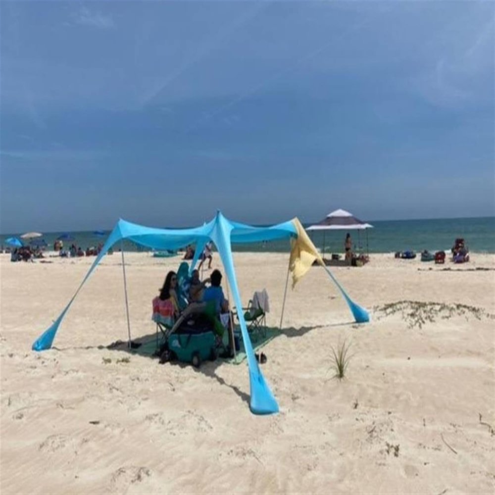 YINHA Waterproof Sunscreen Beach Umbrella,Family Tent SunshadeUPF50+, Ground Pegs and 4 Stability Poles, for Fishing, Backyard, Camping and OutdoorsBlue