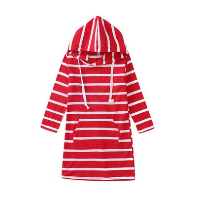 Digood Girls Floral Print Tutu Dress,Teen Kids Girls Long Sleeve Stripe Slim Pencil Skirt Hooded Princess Dress(Red,9-11 Years)
