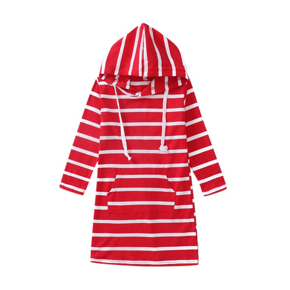 Digood Girls Floral Print Tutu Dress,Teen Kids Girls Long Sleeve Stripe Slim Pencil Skirt Hooded Princess Dress(Red,9-11 Years)