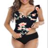 Hilor Women's Tankini Swimsuits Shirred Tummy Control Swimwear Ruffled V Neck Two Piece Bathing Suits Black&Floral 8 view 1