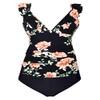 Hilor Women's Tankini Swimsuits Shirred Tummy Control Swimwear Ruffled V Neck Two Piece Bathing Suits Black&Floral 8 view 4