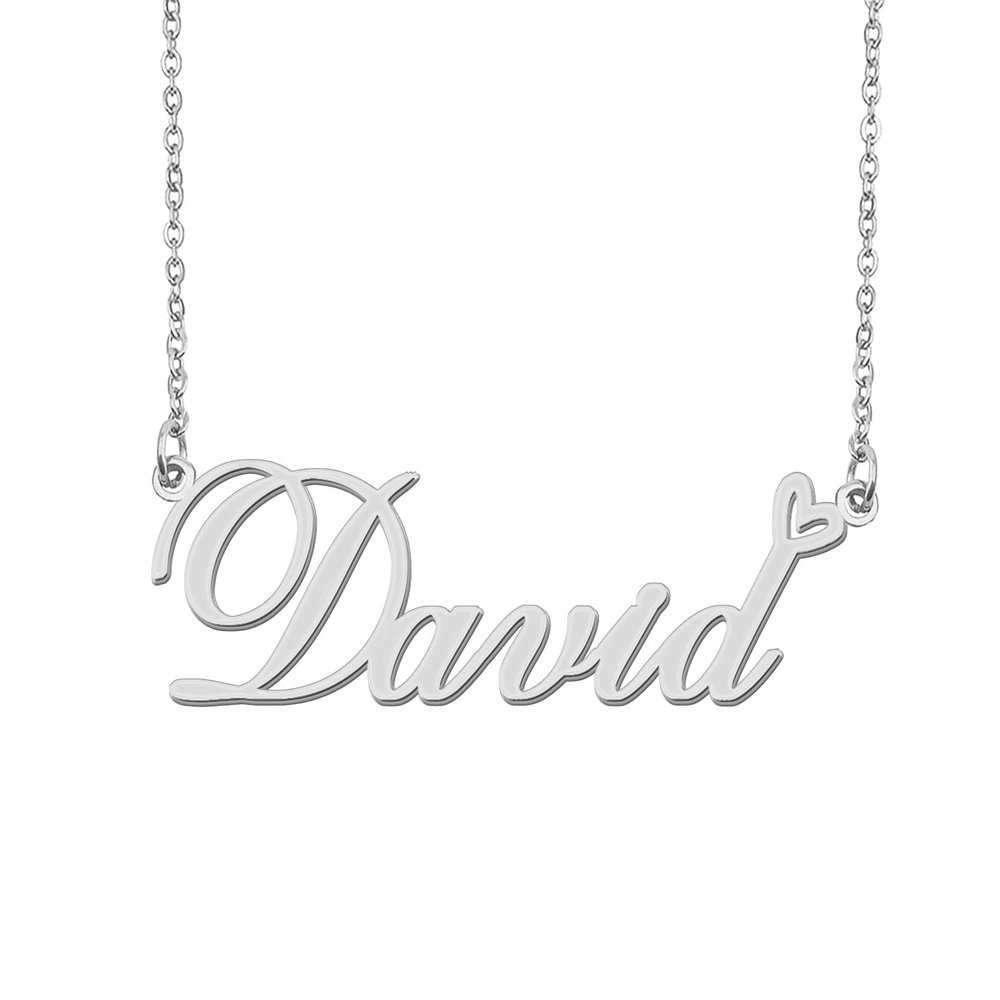 Aoloshow Stainless Steel Silver David Heart Name Necklace Charm Pendant Jewelry for Mom Best Friends