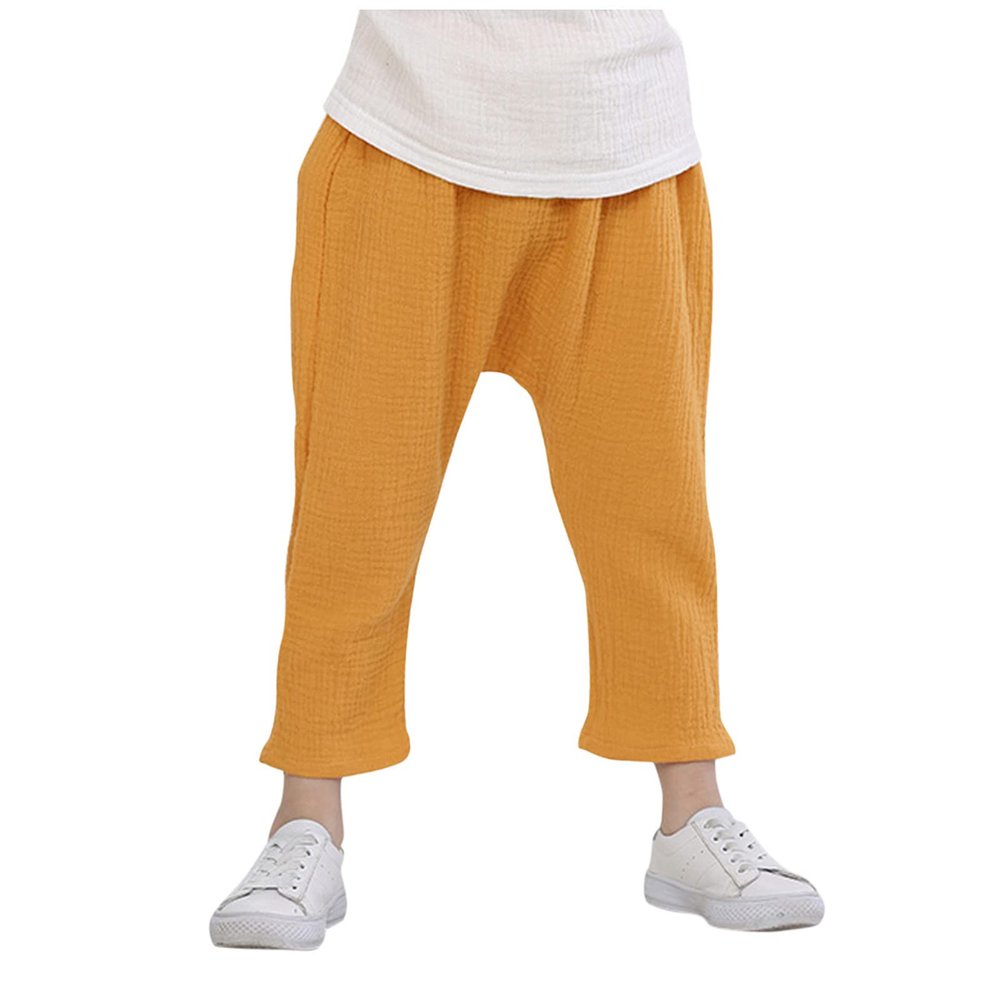 Digood Kids Active Athletic Pants,Toddler Kids Baby Boy Girl Child Solid Color Linen Pleated Harem Pant Clothes(Yellow,6-12 Months)