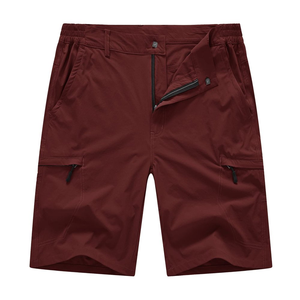 BASUDAM Men's Cargo Hiking Shorts Stretch Quick Dry Lightweight Work Shorts 6 Pockets for Camping Travel Wine Red 30