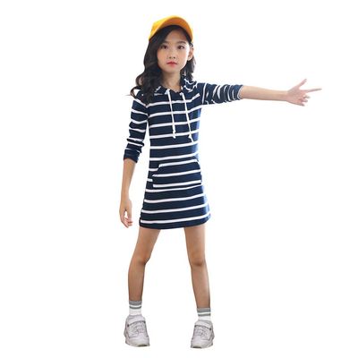 Digood Girls Formal Pageant Gown Dress,Teen Kids Girls Long Sleeve Stripe Slim Pencil Skirt Hooded Princess Dress(Navy,7-9 Years)