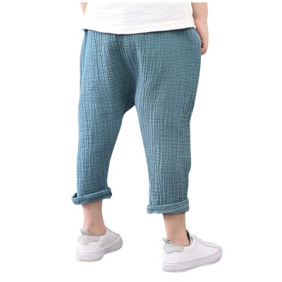 Digood Kids Active Athletic Pants,Toddler Kids Baby Boy Girl Child Solid Color Linen Pleated Harem Pant Clothes(Blue,3-4 Years)