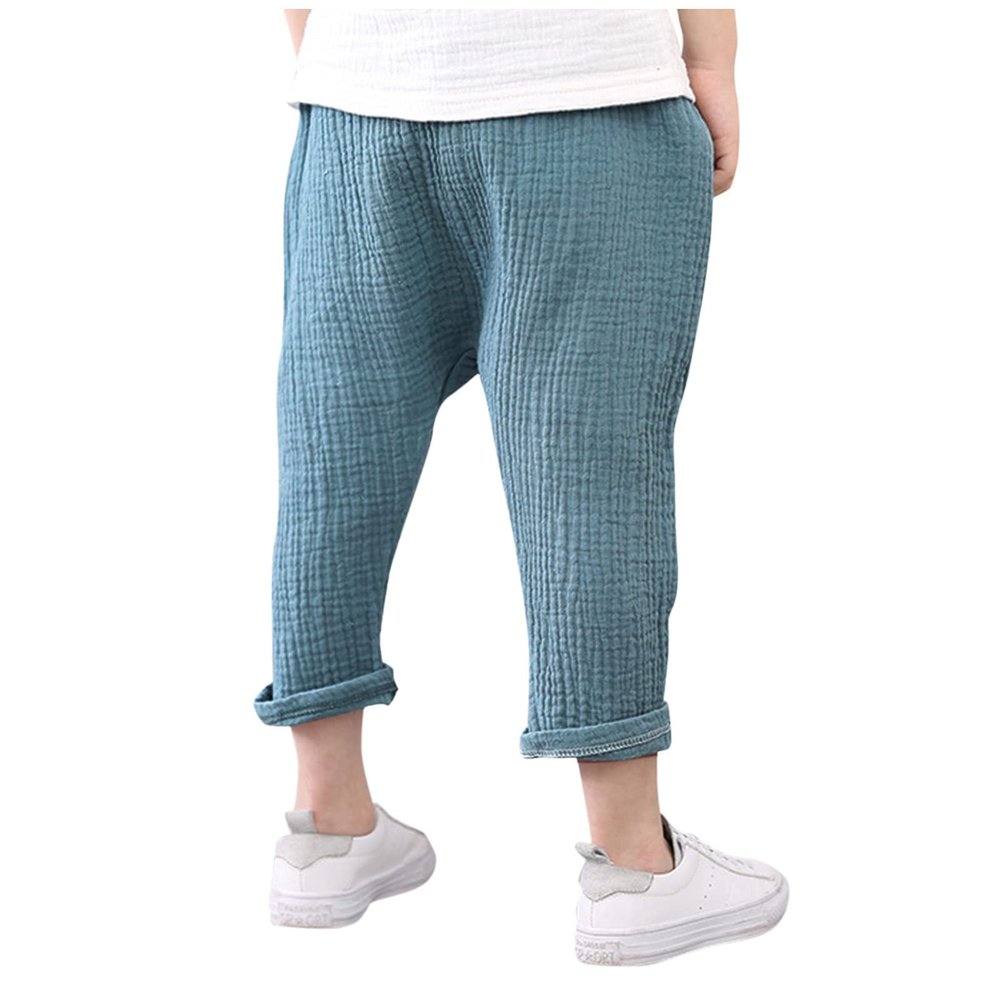 Digood Kids Active Athletic Pants,Toddler Kids Baby Boy Girl Child Solid Color Linen Pleated Harem Pant Clothes(Blue,3-4 Years)