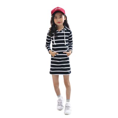 Digood Girls Formal Pageant Gown Dress,Teen Kids Girls Long Sleeve Stripe Slim Pencil Skirt Hooded Princess Dress(Black,7-9 Years)