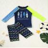 Kaerm Kids Boys Rash Guard Long Sleeve Swimwear Swimsuit Shark Cartoon Bathing Suit Tankini Set Navy Blue Fish 5-6 Years view 3
