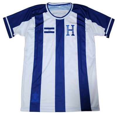 Camisa Seleccion de Honduras, La Camisa del pas que te vo nacer, Colores Azul y Blanco Con la H Bordada (Rayada Blanca y Azul, Medium)