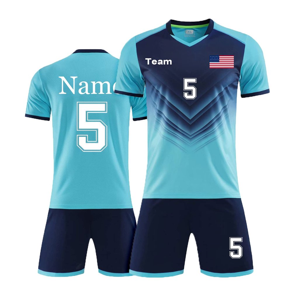 Custom Soccer Jersey for Mens Womens Adults Kids Soccer Short and Shirt with Name Number Team Logo Light Blue