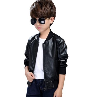 JYCPFLIT Boys' Outerwear Jackets,Kids Faux Leather Jacket, children's motorcycle Faux leather zipper coat (Black, 12)