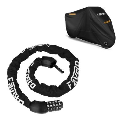 Favoto Motorcycle Cover 104" All Season with Night Reflective Stripes + Favoto Bike Chain Lock 5 Digit Combination Anti-Theft Bicycle Lock