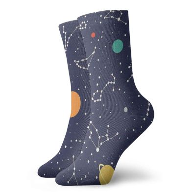 GULTMEE Fashion Compression Socks,Zodiac And Planets Colorful Pattern Galaxy Universe Science Illustration,Performance Polyester Cushioned Athletic Crew Socks for Running,Athletic, -12 inch