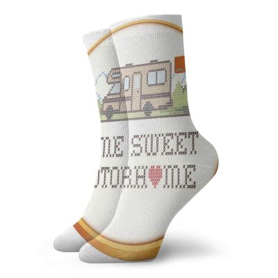 GULTMEE Fashion Compression Socks,Retro Hoop Crossstitch Motif Needlework Sewing Design Trailer Home Print,Performance Polyester Cushioned Athletic Crew Socks for Running,Athletic, -12 inch