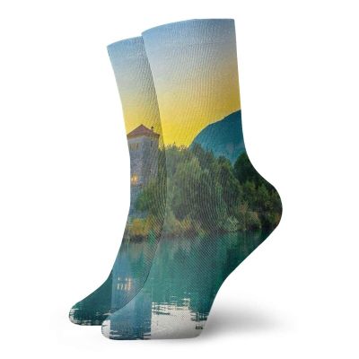 Funky Colorful Cushion Sport Socks,Venetian Tower Archaeological Site National Park At Sunrise Lake Sanctuary Landscape,Athletic Cushioned Running Performance Crew Socks For Men/Women, -12 inch