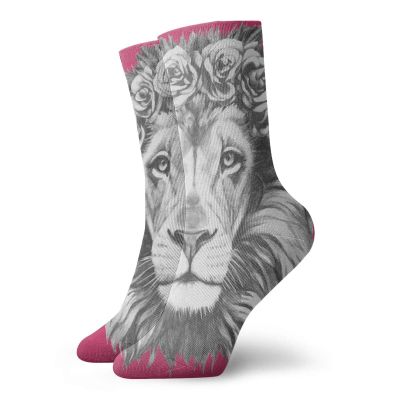 GULTMEE Funky Colorful Cushion Sport Socks,Portrait Of An Exotic African Safari Animal With A Floral Head Wreath,Athletic Cushioned Running Performance Crew Socks For Men/Women, -12 inch