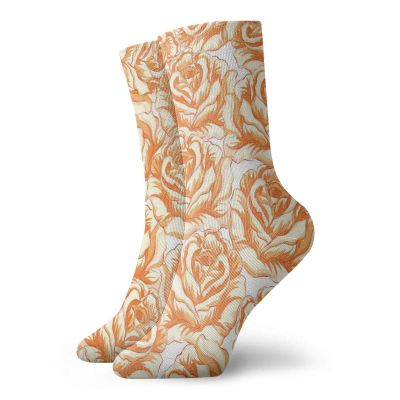 Burnt Orange Funny Compression Socks Women and Men,Romantic Rose Bouquet In Warm Tones Valentines Day Love Flowers,Best for Circulation,Running,Athletic,Nurse,Travel,Burnt Orange Pale Orange -12 inch