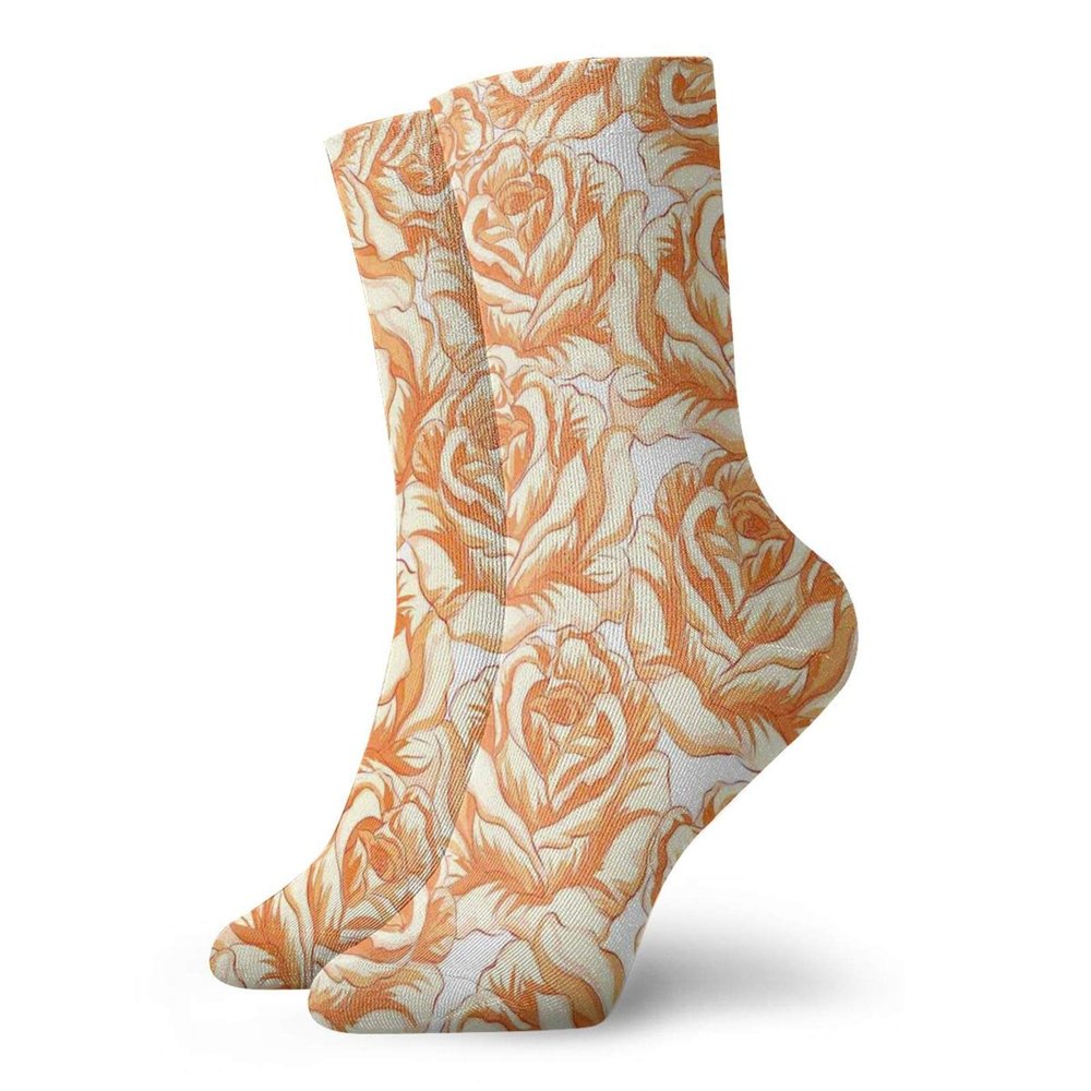 Burnt Orange Funny Compression Socks Women and Men,Romantic Rose Bouquet In Warm Tones Valentines Day Love Flowers,Best for Circulation,Running,Athletic,Nurse,Travel,Burnt Orange Pale Orange -12 inch