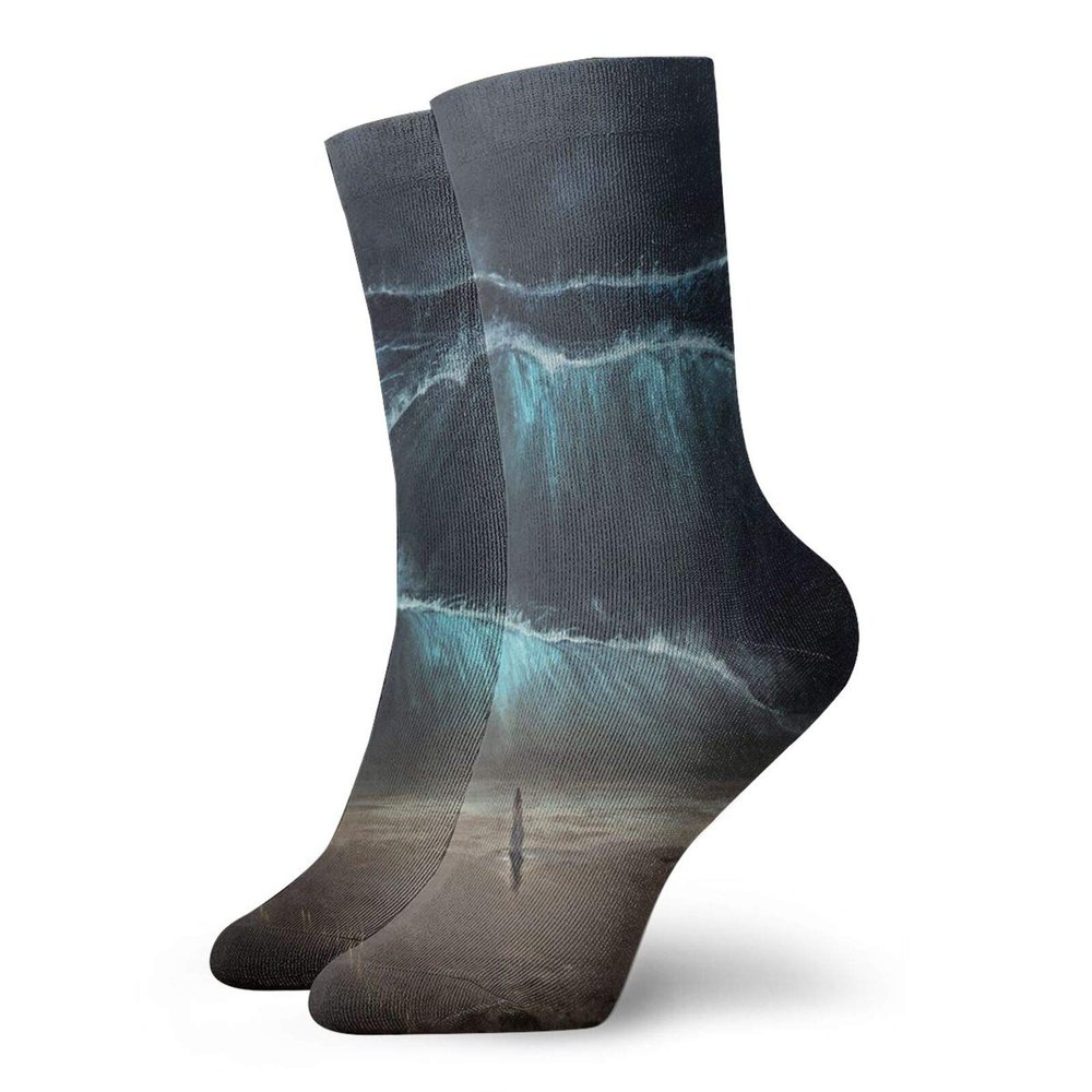 GULTMEE Fashion Compression Socks,Woman Stands Alone Gothic Tidal Wave By The Beach Print,Performance Polyester Cushioned Athletic Crew Socks for Running,Athletic, -12 inch