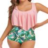 Edelqual Tankini Swimsuits for Women Plus Size Tummy Control Juniors Girls Bathing Suit Two Piece Top Modest Full Coverage High Waisted Bikini Bottom(Pink Green Leaves XL) view 1