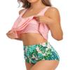 Edelqual Tankini Swimsuits for Women Plus Size Tummy Control Juniors Girls Bathing Suit Two Piece Top Modest Full Coverage High Waisted Bikini Bottom(Pink Green Leaves XL) view 3