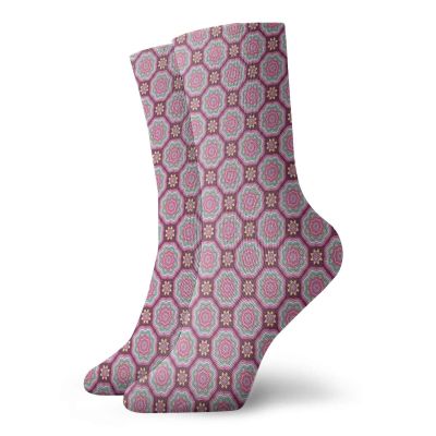 GULTMEE Funky Colorful Cushion Sport Socks,Ethnic Eastern Pattern With Flower Style Forms Folk Traditional,Athletic Cushioned Running Performance Crew Socks For Men/Women, -12 inch