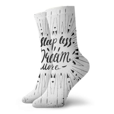 GULTMEE Quote Fashion Compression Socks,Sleep Less Dream More Lettering On,Performance Polyester Cushioned Athletic Crew Socks for Running,Athletic,Black White -12 inch