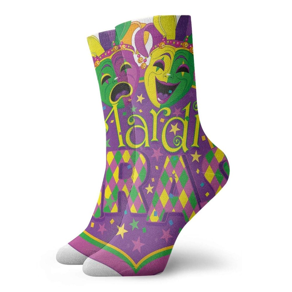 GULTMEE Funny Compression Socks Women and Men,Comedy And Tragedy Masks With Festive Mardi Gras Carnival Blazon Design,Best for Circulation,Running,Athletic,Nurse,Travel, -12 inch