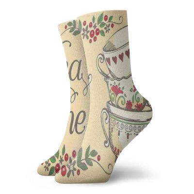 GULTMEE Fashion Compression Socks,Ornamental Coffee Tea Cups With Flowers Berries Swirl Leaf Ceramics,Performance Polyester Cushioned Athletic Crew Socks for Running,Athletic, -12 inch
