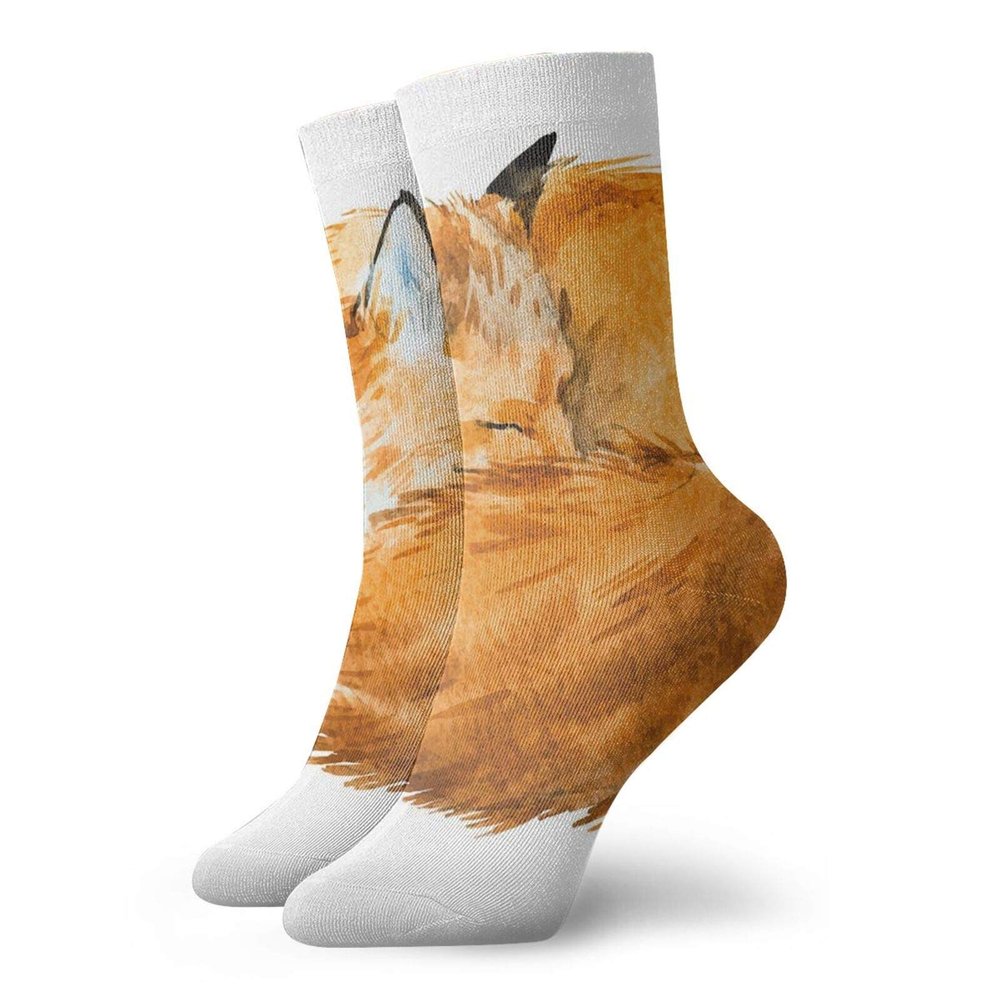 GULTMEE Funny Compression Socks Women and Men,Cute Fox Sleeping Deep Funny Creature Kids Nursery Watercolor Art Design,Best for Circulation,Running,Athletic,Nurse,Travel, -12 inch